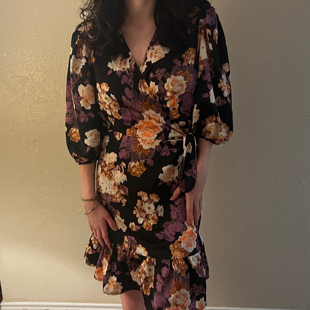 flowy floral wrap dress
